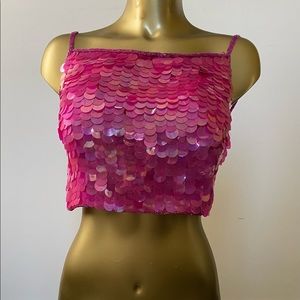 Sean Collection Fuschia Sequins Crop Top.